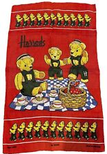 HARRODS red Irish Linen Henry Bear Tea Towel Picnic BN Vintage
