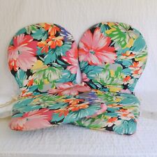 Vintage Garden Seat Cushions, 1990's Floral Padded Chair Cushions x2