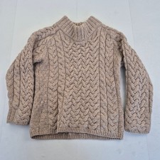 ARAN Jumper Small 8 10 Beige Women's 100% Merino Wool Cable Knit WOOLLEN MILLS 