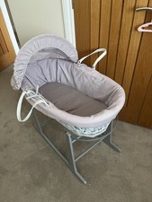 Clair De Luna Cotton Dream Frosted White Wicker Moses Basket And Grey Stand 
