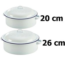 Enamel Oven Ware Round Self Basting Roaster Dish With Lid Casserole Pan Pot Oven