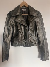 Red Herring Faux Leather Biker Jacket Metallic Grey Size 10