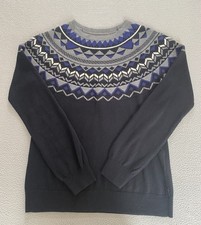 MUSTO JUMPER WOMEN SZ 12 FAIRISLE NORDIC 10% MERINO WOOL BLACK SEE DETAIL