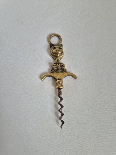 Vintage brass cat corkscrew - vintage,