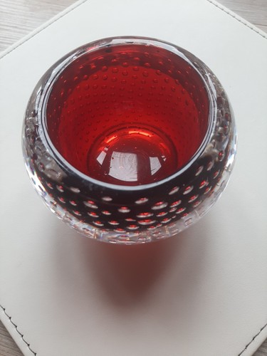 Vintage red bubble glass bowl - red,