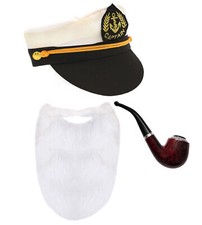 SAILOR CAPTAIN COSTUME SET HAT PIPE BEARD BRITISH TV FANCY DRESS UNCLE ALBERT