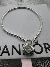 PANDORA S925 ALE Sterling Silver Padlock Charm Bracelet Cubic Zirconia 19cm