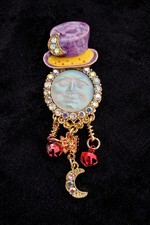 Sun Moon Face Brooch Vintage