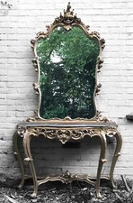Vintage Carved Rococo French Style Gold Mirror & Console Hall Dressing Table