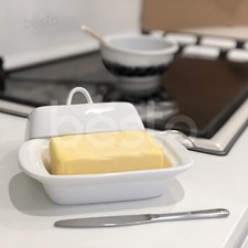 White Porcelain Ceramic Butter Dish with Lid Storage Serving Breakfast Container