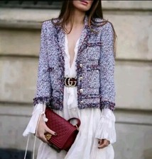 Zara XL Ex Large 14 Tweed Textured Embroidered Boucle Jacket 