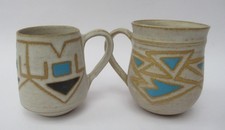 Two stoneware vintage studio pottery mugs, mystery mark, probably Scottish c1975