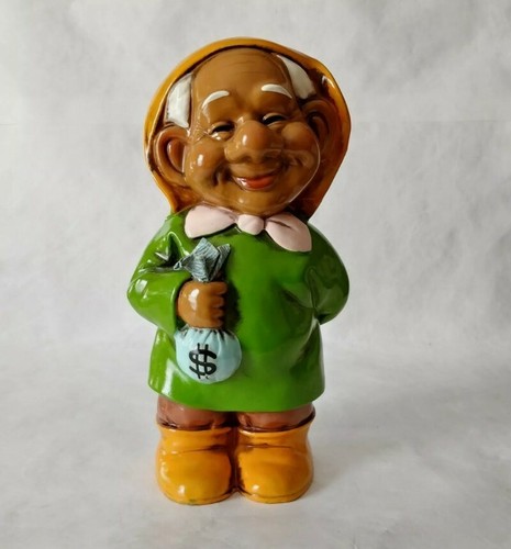 Vtg gnome coin bank elf - bank,