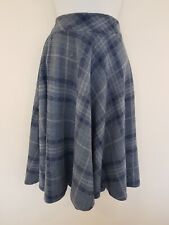 Vintage Skirt Size 10 Blue Tartan Plaid Floaty A-line Jersey Knee Length Retro