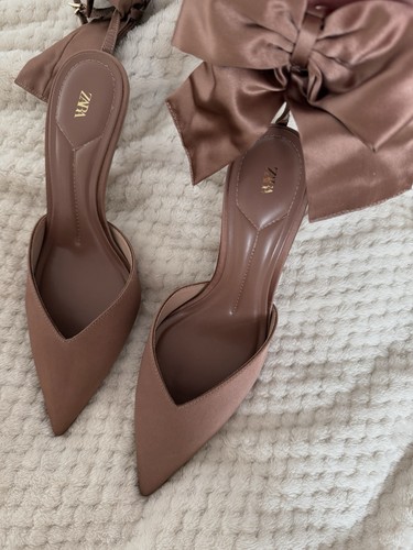 Zara satin heels bow - heels, nude