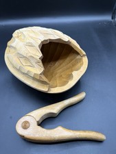 Christmas Wooden Hand Carved Walnut Shaped Nut Bowl / Dish With Nutcracker