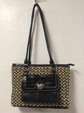 Bueno Shoulder Handbag Straw Blue or Black Butterfly Satchel H16