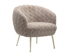 Mocha Tub Chair Faux Fur Gold Effect Tapered Metal Legs Tori - New Boxed