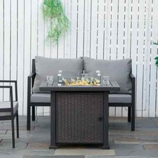 Rattan Garden Firepit Table Smokeless Firepit Patio Heater Gas Fire Glass Top