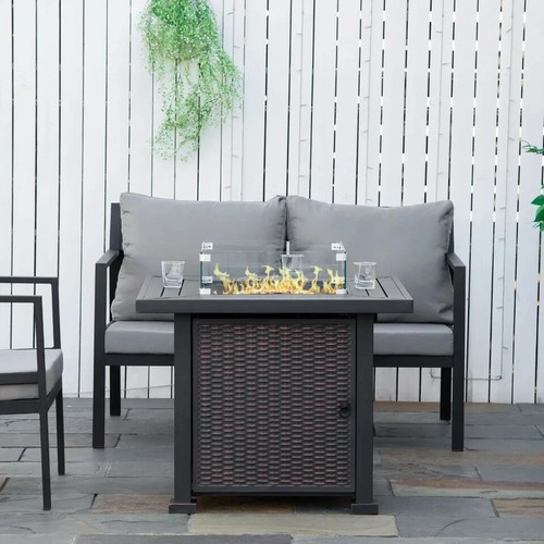 Rattan garden firepit - firepit, table