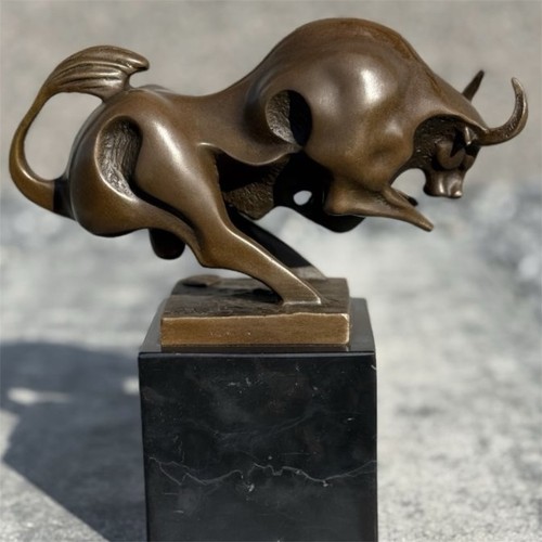 Bronze sculpture bull statue - sculpture,