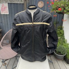 AVIATRIX SIZE L LEATHER BOMBER JACKET BLACK CREAM TAN STRIPES