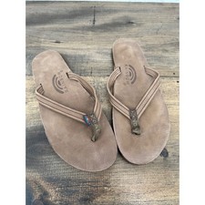 Rainbow Sandals Women Leather Flip Flops Brown XL 8.5 9.5 Beach Vacation Comfort