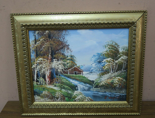 Vintage oil board landscape - board,