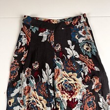 Warehouse Black Floral Wide Leg Flare Trousers Women's UK 6 W26 L29 Boho Hippie
