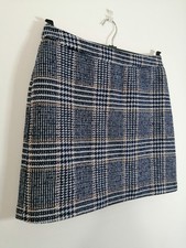 PAPAYA Size UK 12 Navy Blue Houndstooth Check Wool Blend Skirt 