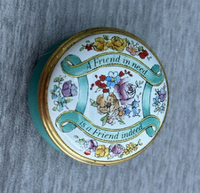 Halcyon Days Small Enamel Trinket Box "A Friend in Need is a Friend Indeed"