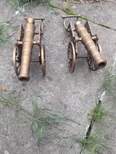 Vintage Solid Brass  Cannon  On Wheels Ornament Decoration Collectable 35-40 cm