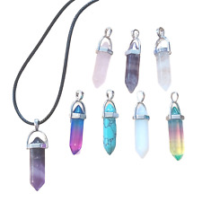 Gemstone or Glass Bullet shaped Chakra Crystal Pendant Necklace - Ideal gift
