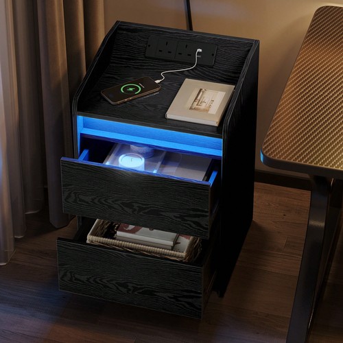 Black bedside table with - table, led
