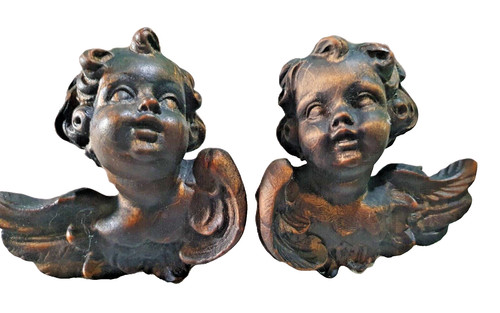 Pair vintage hand carved wood - pair,