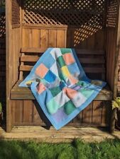 Unique Handmade Knitted Throw Pastel Patchwork Wool Blanket    