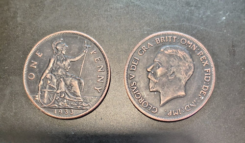 1933 british one penny - one,