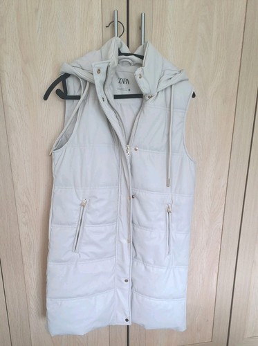 Zara beige hooded long - hooded, puffer