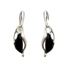 Hand set  Whitby Jet in 925 Sterling Silver Earrings Drop C