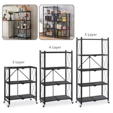 3/4/5 Tier Heavy Duty Foldable Metal Rack Storage Shelving Unit With Wheel Home~