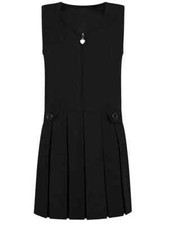 Girls Zip Pinafore Uniform School Pleated Skirt Plain Dress  Age 4-12