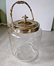 ANTIQUE / VINTAGE FLORAL ETCHED GLASS/ SILVER PLATED BISCUIT BARREL - 7 INCHES