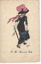 ARTIST T GILSON  GLAMOUR LADY IN FASHION DRESS  FABULOUS HAT  TO THE SUMMER SALE