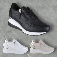 WOMENS LADIES PLATFORM LOW MID WEDGE HEEL LACE UP TRAINERS PUMPS SHOES SIZE