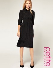 Asos Midi Black Satin Silk Jacquard Star Dress Pussy Bow Midi Petite 6 SOLD OUT