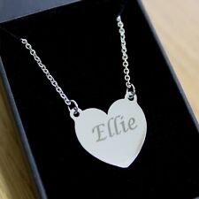Engraved Heart Necklace Pendant Womens Girls Personalised Jewellery Gifts