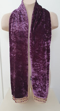 THE NATIONAL TRUST Purple Crushed Velvet Scarf Beaded Fringe - 162 x 18 cm