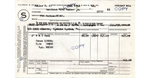 Nys railroad freight bill - &,