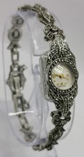 Vtg 1956 Swiss Deco Solid 925 Sterling Silver & Marcasite Bracelet Ladies Watch