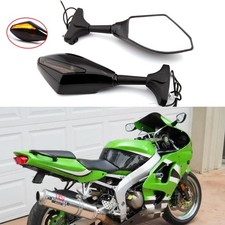 For Kawasaki ZX6R ZX636 ZX6RR 2001-2004 Side Mirrors Rearview + LED Turn Signal